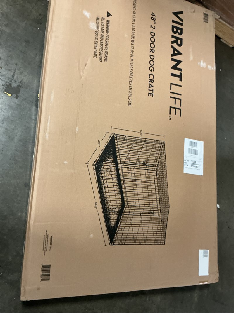 Condition photo showing New/Like New for vibrant life double-door foldable metal wire dog crate with divider, xx-large, 48"