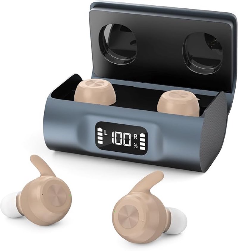 hearing aids for seniors, hearing aid rechargeable with noise cancellation adults, senior invisible hearing amplifier with portable charging case premium comfort design and nearly invisible(beige