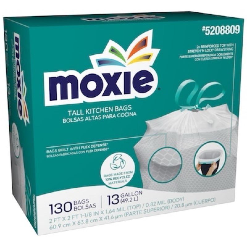moxie 13-gallon scent free white indoor plastic kitchen drawstring trash bag 130 -count