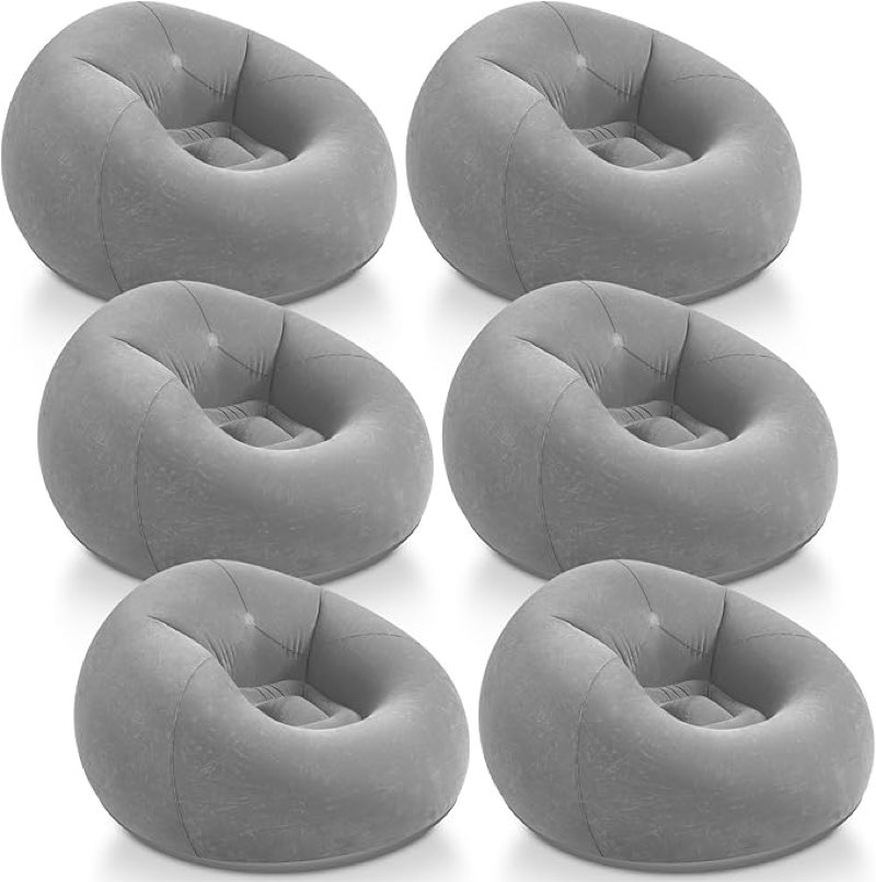 Realspring Inflatable Bean Bag Chairs Outdoor Blow up Camping Chairs Inflatable Lazy Sofa Folding Portable Bean Bag Loungers Couch for Movie Night(Dark Gray,7Pcs)