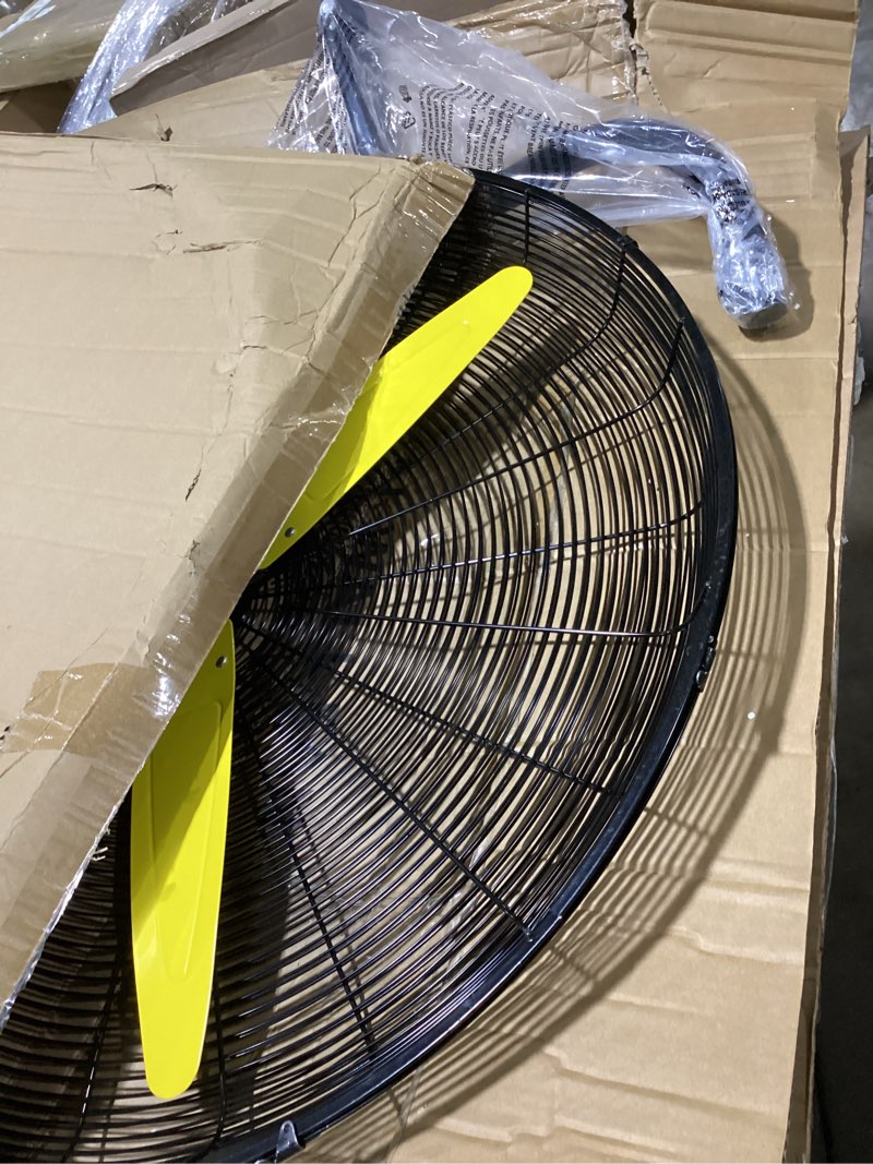 Condition photo showing As Is for uthfy 30 inch wall mount fan, high velocity max.11200 cfm industrial wall fan, heavy duty oscillating fan with 3 speeds, outdoor fan for garage, workshop, patios, commercial, indoor use, etl certified