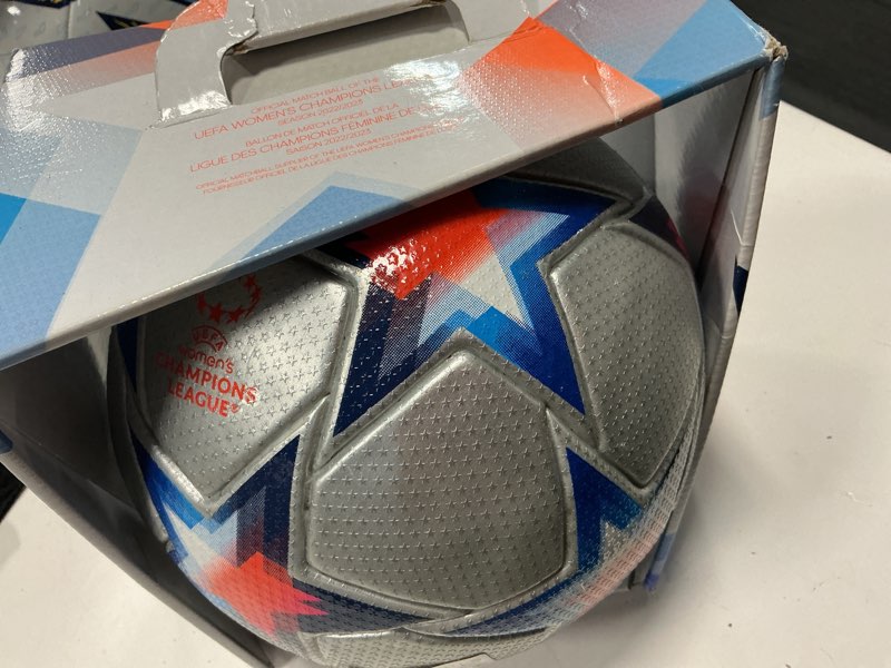 Condition photo showing Good Condition for adidas womens ucl pro soccer ball - official match ball with seamless surface, fifa quality pro certified(uwcl pro void ball, silver metallic/pantone/solar orange/team shock pink)