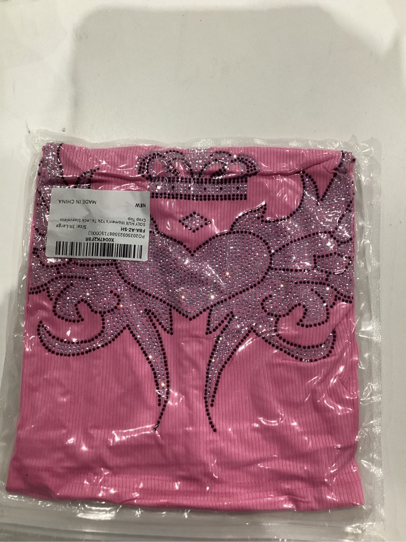 Condition photo showing New/Like New for SOLY HUX Women's Y2k Tank Tops Graphic Rib Knit Scoop Neck Sleeveless Crop Top XX-Small Pink Graphic
