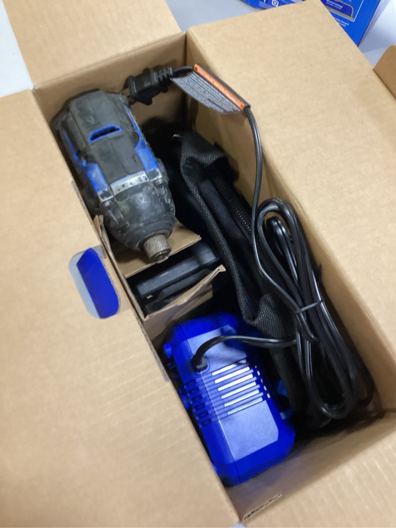 Condition photo showing As Is for kobalt 24-volt 1/4-in brushless cordless impact driver (battery and charger included with soft bag)