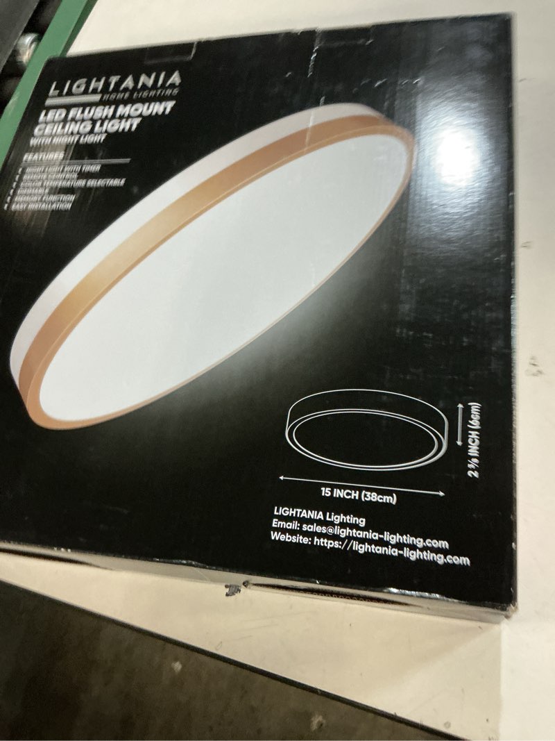 Condition photo showing New/Like New for 15 inch flush mount ceiling light with remote control & night light, 5cct dimmable ceiling light fixture, 35w 3500lm 2700k-6500k adjustable led ceiling lights for bedroom kitchen, white gold 15 inch white gold