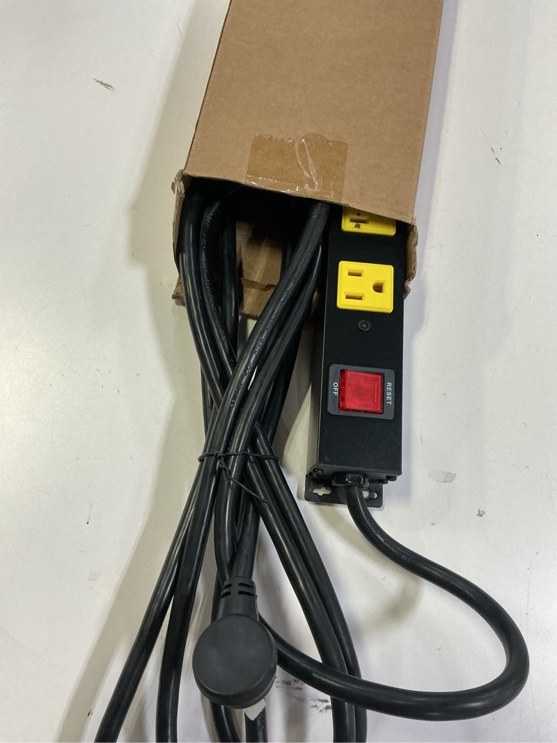 Condition photo showing Good Condition for 10 Outlet Metal Power Strip with 2100J Surge Protector, Heavy Duty 10FT Extension Cord, Wide Spaced Outlets and Wall Mount for Garage, Workshop, Industrial, Home (10ft)