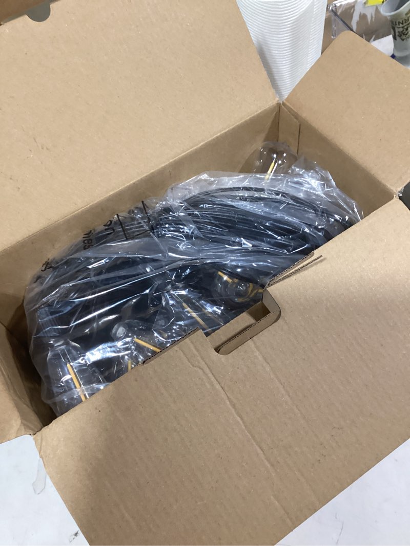 Condition photo showing Good Condition for Brightever LED Outdoor String Lights 100FT Patio Lights with 52 Shatterproof ST38 Vintage Edison Bulbs, Outside Hanging Light Waterproof for Porch, Deck, Garden, Backyard, Balcony, 2700K Dimmable Black Wire 100FT-Warm White