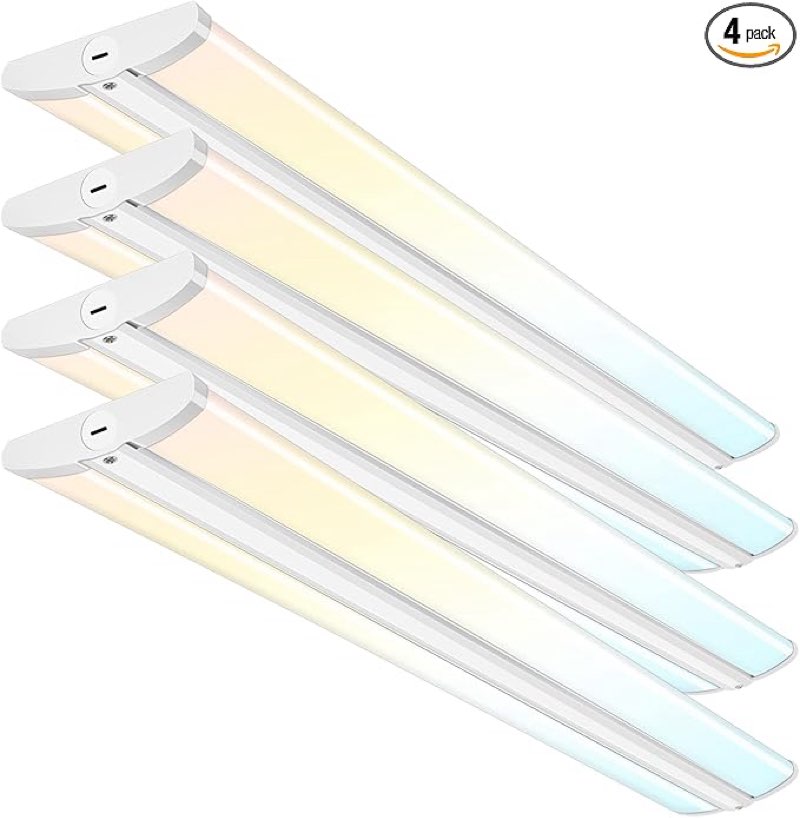 hykolity 4FT LED Wraparound Light with 3 Wattages/3 Lumens/3 CCT Selectable,55W/65W/75W,5500lm/6500lm/7500lm,3000K/4000K/5000K Flush Mount Ceiling Light for Office Kitchen,ETL,4 Pack