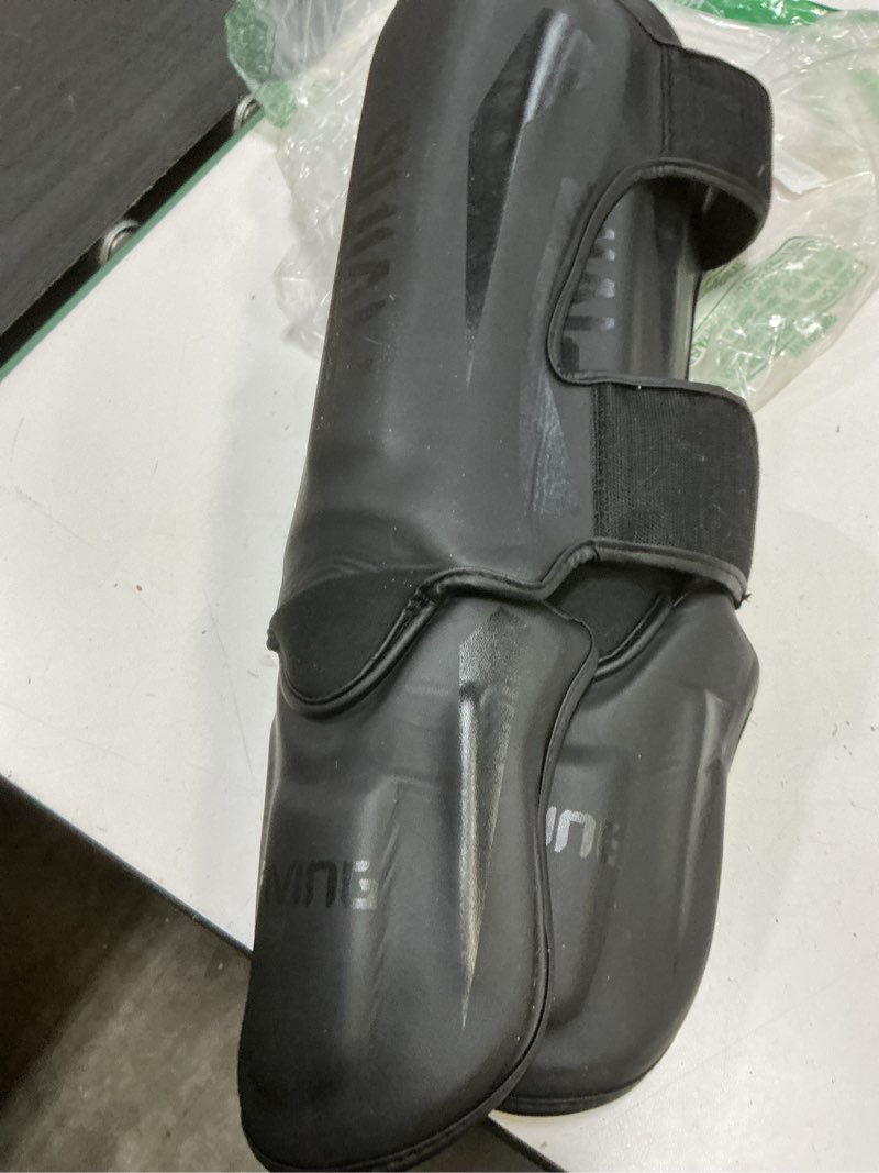 Condition photo showing As Is for fiving mma martial arts shin guards – padded, adjustable muay thai leg guards with instep protection for kickboxing/mma training and sparring – durable, professional mma equipment black medium
