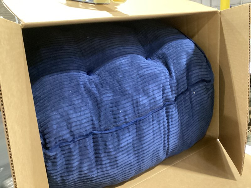 Condition photo showing Good Condition for HIGOGOGO Square Stuffed Pouf Ottoman, Corduroy Poufs with Foam Chunk Filling, Furry and Fluffy Pouf Foot Stool Storage Ottoman, 25.6 X 25.6 Floor Poufs Foot Rest for Living Room, Navy 25.5 Inch Navy