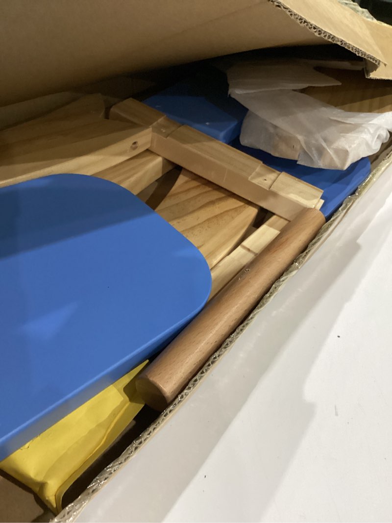 Condition photo showing As Is for Wooden Rocking Horse Baby Ride On Toy for Toddler Rocking Horse Classic Design with Pedal and Safe backrest for Toddlers (Blue)