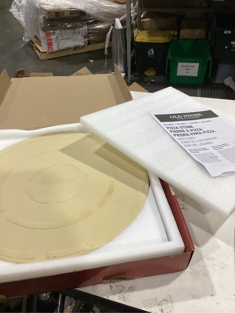 Condition photo showing As Is for old stone round pizza stone, 16-inch