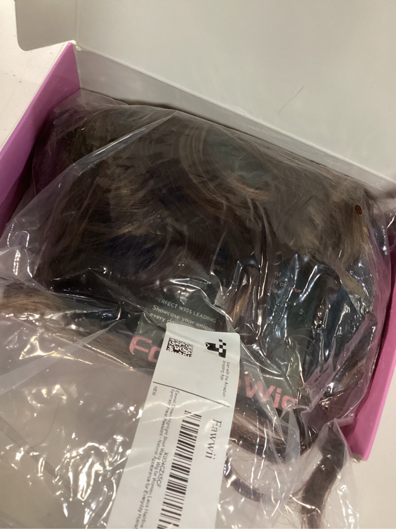 Condition photo showing Good Condition for brown highlight short wavy wig for women lace hairline bob style synthetic heat resistant - natural appearance for everyday hairstyle 14 inch 14 inch brown highlight