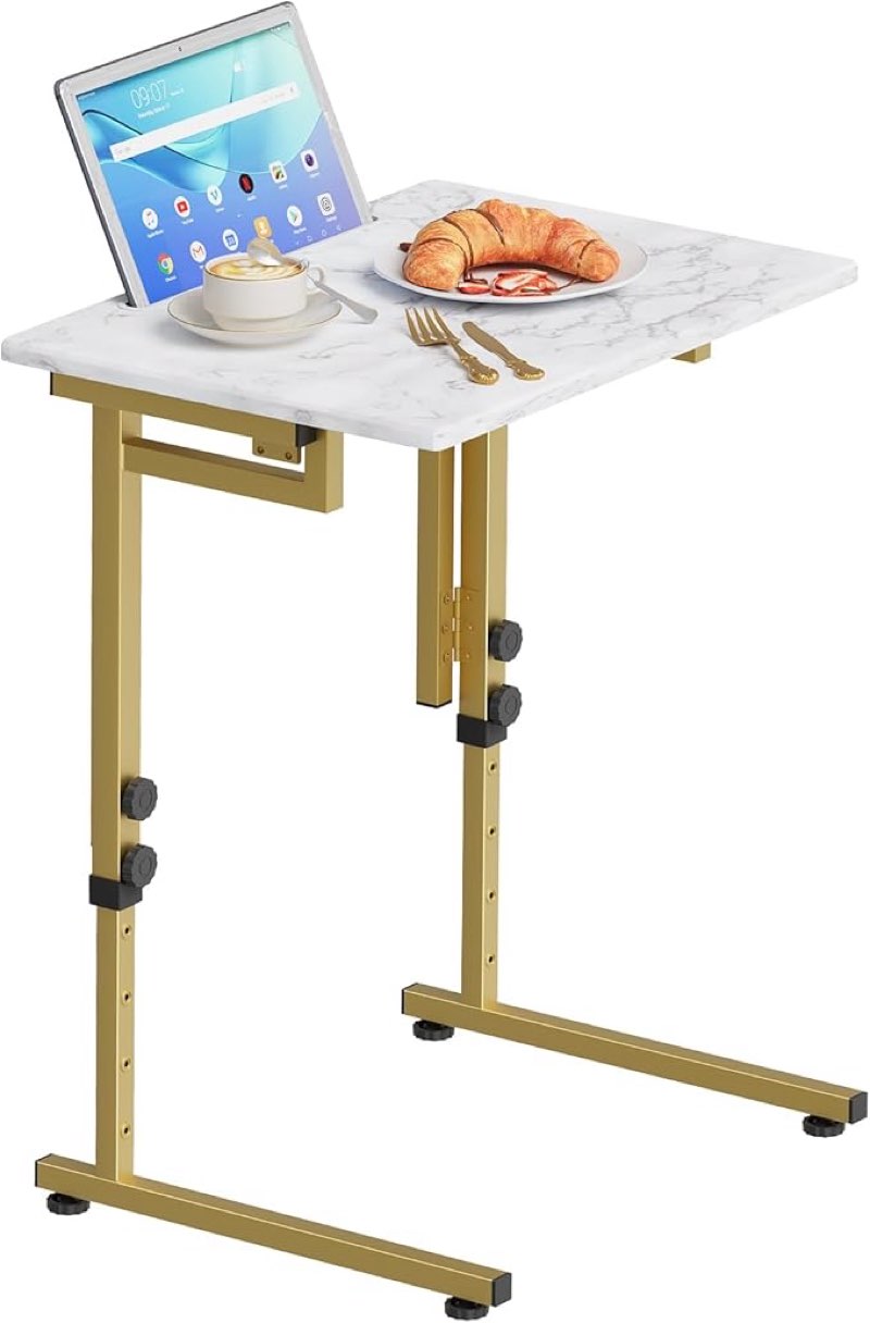 Folding TV Tray Table,Adjustable TV Dinner Table for Living Room,C Shaped Eating Trays with No Assembly Required (White + Gold)