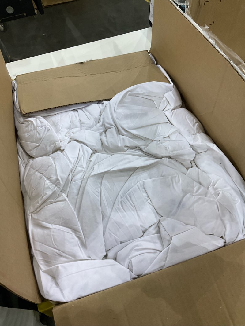 Condition photo showing As Is for APSMILE King Size Feathers Down Comforter - Ultra Soft All Seasons 100% Organic Cotton Duvet Insert Medium Warm Quilted Bed Comforter with Corner Tabs (106x90,Ivory White) King White/All Season