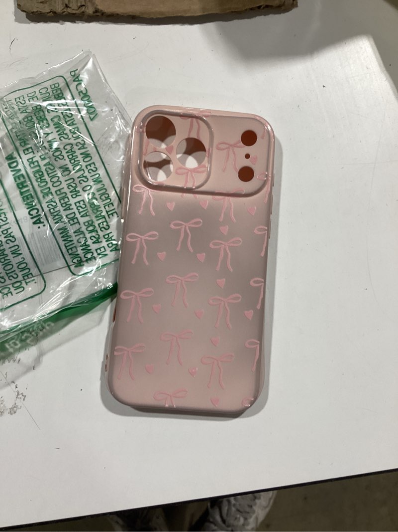Condition photo showing Good Condition for lioscre cute bow phone case for iphone 17 pro max 6.9", aesthetic pink heart ribbon bowknot pattern 