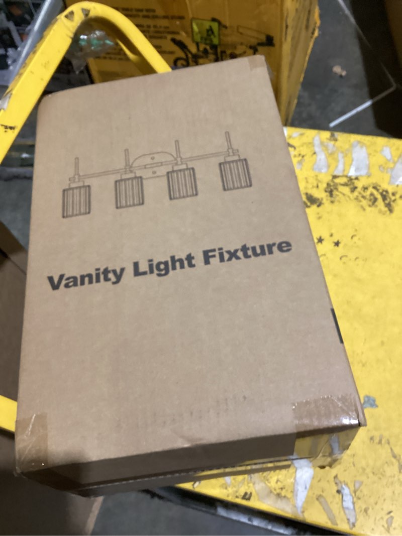 Condition photo showing As Is for modern crystal bathroom vanity light, 4-light gold bathroom light fixtures over mirror, crystal vanity light with brushed gold finish (bulbs not included) brushed gold 4-light