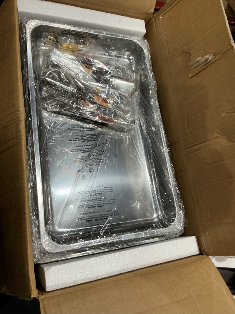 Condition photo showing Good Condition for chafing dishes for buffet, 8 qt high grade chafing dish buffet set, full size pan, rolled-edge design food warmers for parties, buffet, wedding, birthday, camping 4 pack [half gold] half-gold 8 qt-4 pack