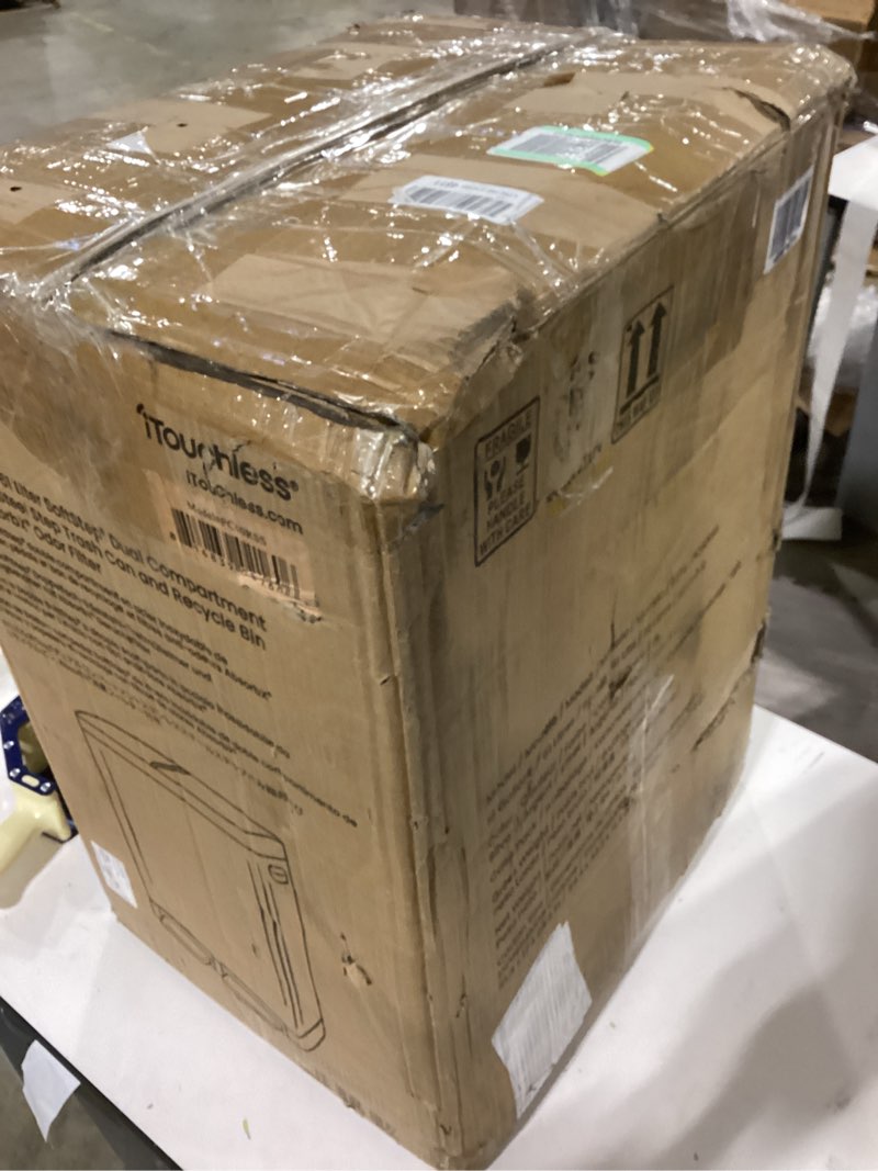 Condition photo showing Good Condition for Amazon Basics Smudge Resistant Rectangular Trash Can With Soft-Close Foot Pedal, Brushed Stainless Steel, 50 Liter/13.2 Gallon, Satin Nickel Finish, 16.7"L x 14.7"W x 25.9"H ['Satin Nickel'] ['50 Liter']