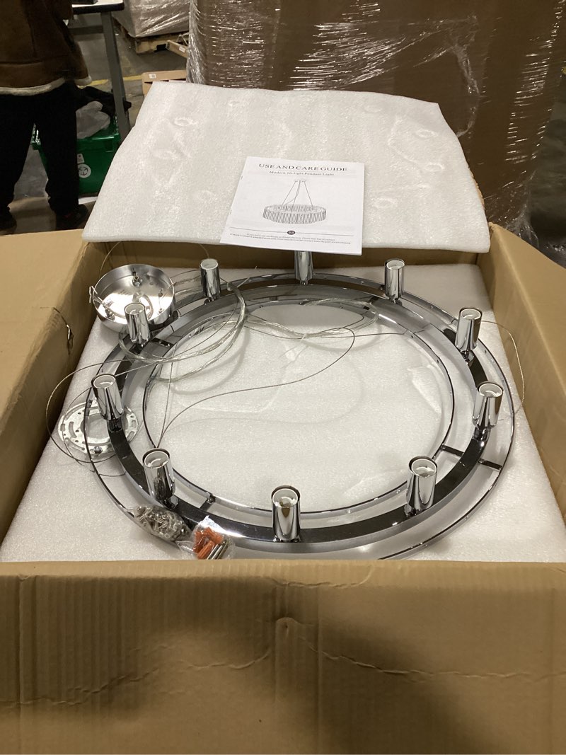 Modern 24” Chrome Chandeliers 10-Light Crystal Glass Round Chandelier Luxury Drum Ceiling Pendant Li