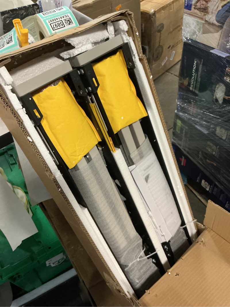 Condition photo showing Good Condition for 2 Pack Heavy Duty Folding Sawhorse Pair, Adjustable Height & Legs, Portable Metal Saw Horses with 2600 LBS Load Capacity, Portable Folding and Fast Open Legs and Easy Grip Handle for Woodworking.