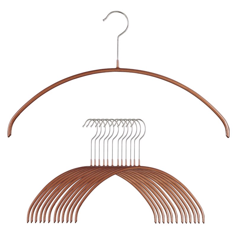 Mawa Narrow Petite Clothing Hangers, Steel Hanger with Non-Slip Coating, for Shirts, Blouses, Dresses, Light Jackets, 360-degree Rotatable Hook, Set of 10, Copper