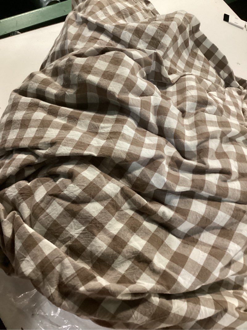 Condition photo showing Good Condition for MooMee Gingham Duvet Cover Set 100% Washed Cotton Linen Like Textured Breathable Durable Soft Comfy Modern Checkered Design (Brown Gingham, Cal King 104"x98") Classic Gingham - Brown (No Comforter) California King (104"x98")