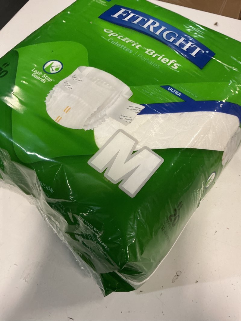 Condition photo showing New/Like New for (Size:M)FitRight Ultra Adult Diapers, Disposable Incontinence Briefs, Leak-Proof Diaper, Absorbent Briefs For Men and Women, Maximum Protection, Medium, 32 – 44 in, 20 briefs per bag Medium 20 count