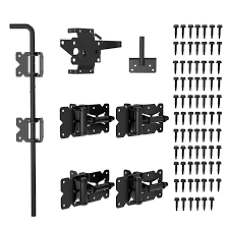skysen self-closing fence gate hinges, latch, and 24" drop rod for double gate fence, fence gate har