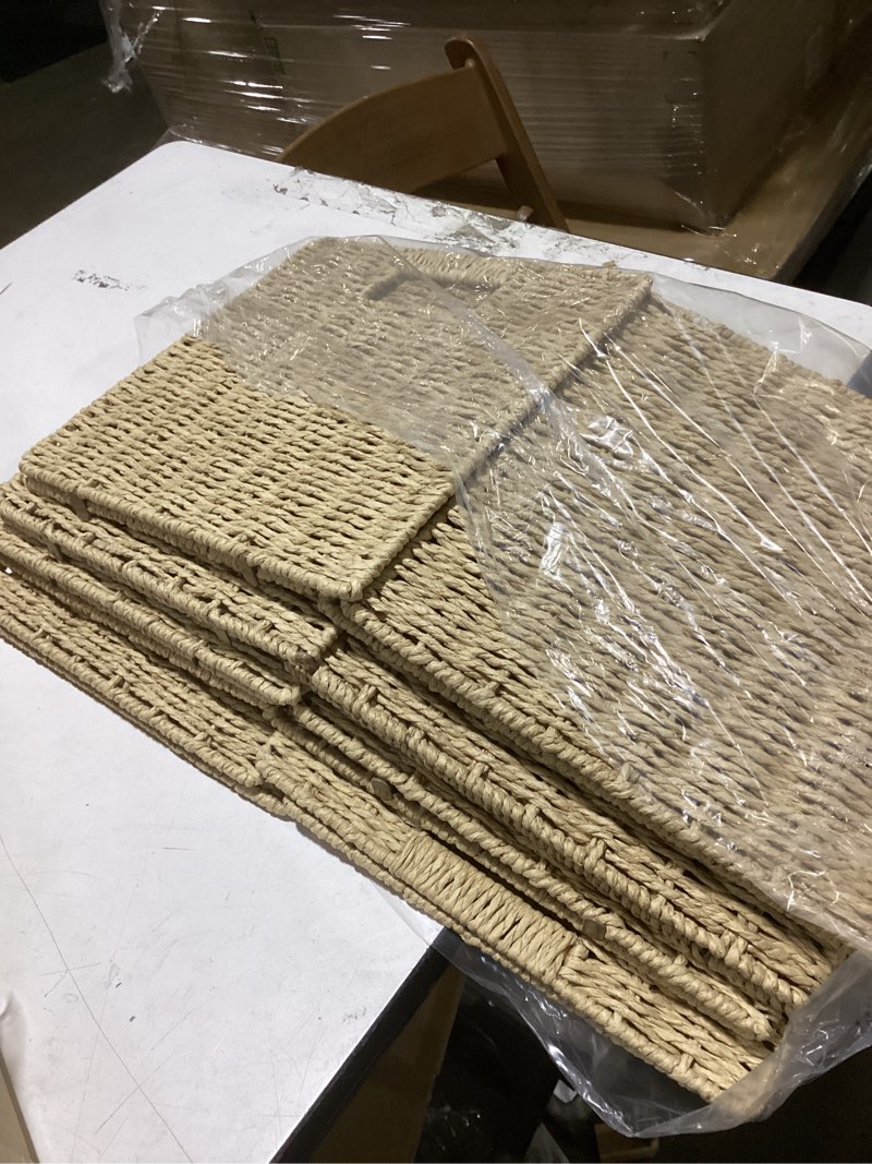 Condition photo showing Good Condition for foldable storage baskets with handles paper rope storage baskets rectangle collapsible hand woven storage cubes bins for organizing shelves living room bedroom pantry (4, 11'' x 11'' x 11'') 11'' x 11'' x 11'', set of 4 natural