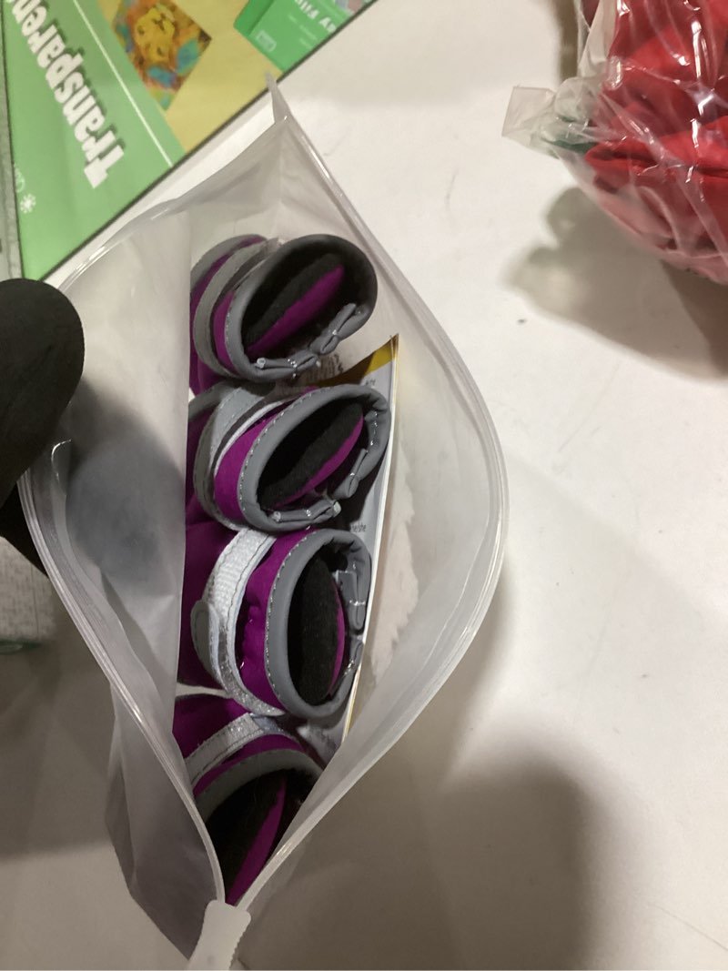 Condition photo showing Good Condition for QUMY Dog Shoes for Small Dogs, Puppy Dog Boots & Paw Protector for Winter Snow Day, Summer Hot Pavement, Waterproof in Rain Weather, Ourdoor Hiking, Indoor Hardfloors Skid-resistant Sole Purple Size 2 Purple size 2: 1.59"x1.18"(L*W)