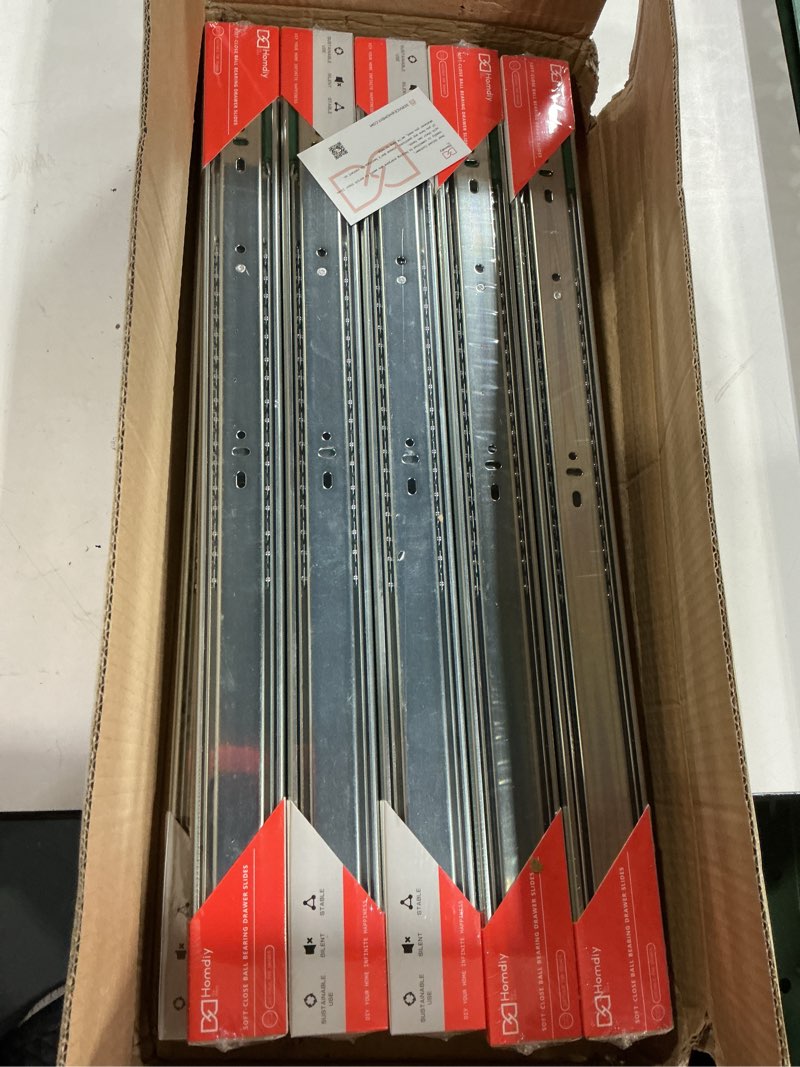 Condition photo showing New/Like New for homdiy 10 pairs soft close drawer slides 22 inch heavy duty side mount dresser cabinet rails metal ball bearing and full extension kitchen cabinet drawer runners 100 lb capacity 22 inch 10 pairs