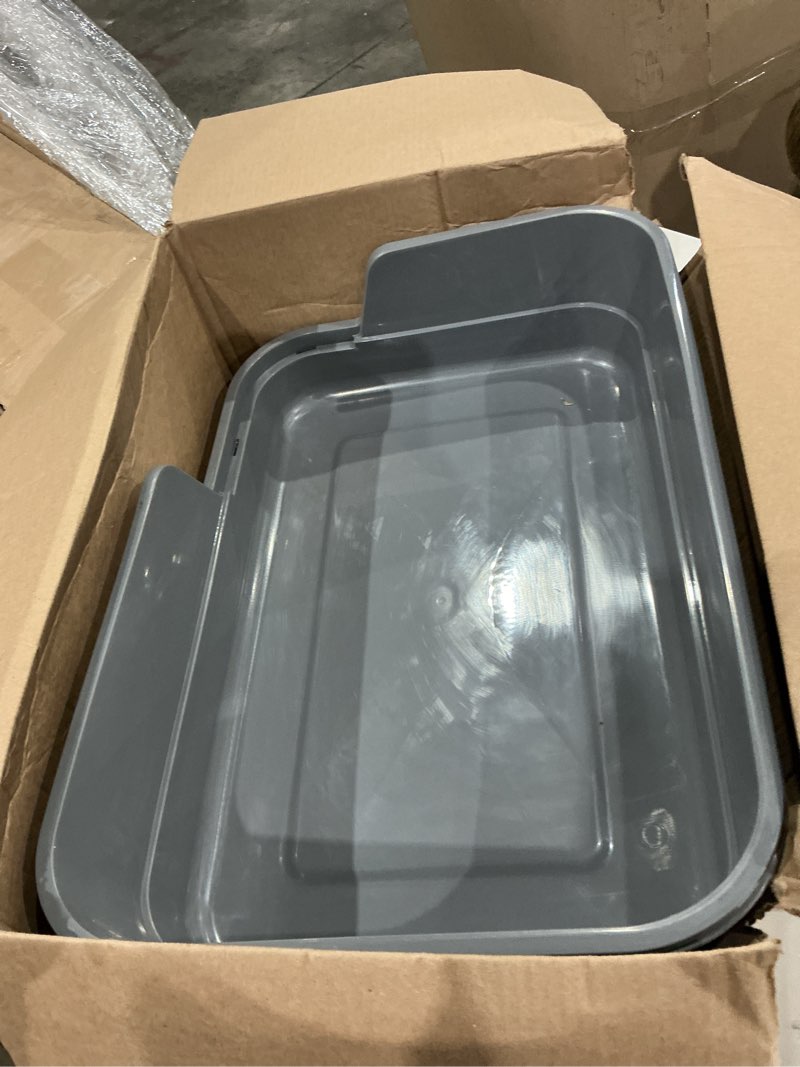 Condition photo showing As Is for extra large cat litter box with high sides,cats boxes for indoor cats,cat litter pan for kitty,litter box with low entry,easy to clean,anti-splashing,23.6" x15.7" x5.9" (grey)