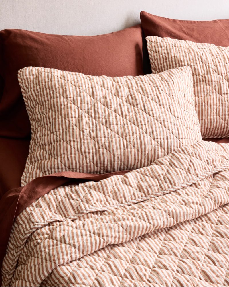 european linen stripe quilted sham set