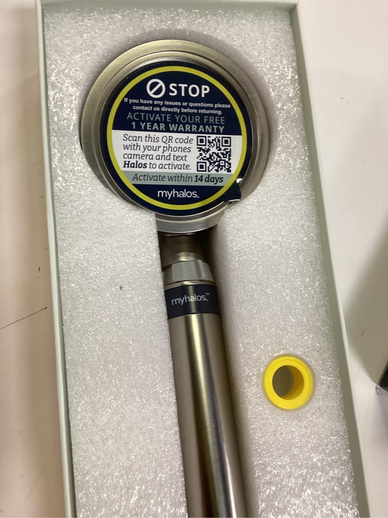 Condition photo showing New/Like New for myhalos® handheld filtered shower head with handheld handle - high pressure shower heads with filter to reduce chlorine & soften water - easy to install detachable filtered shower head for hard water handheld shower head brushed metal