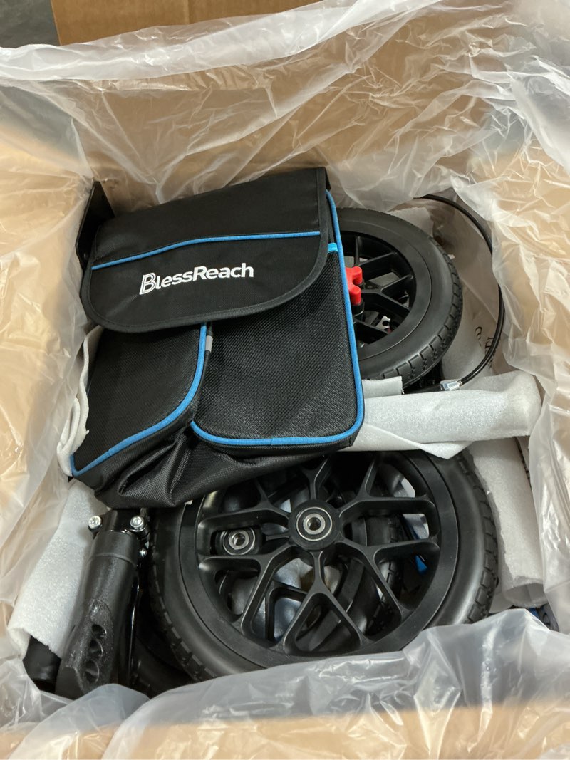 Condition photo showing New/Like New for blessreach all terrain steerable knee scooter crutch alternative?deluxe medical scooter double handbrake,for adults injured ankle & foot recovery scooter in blue