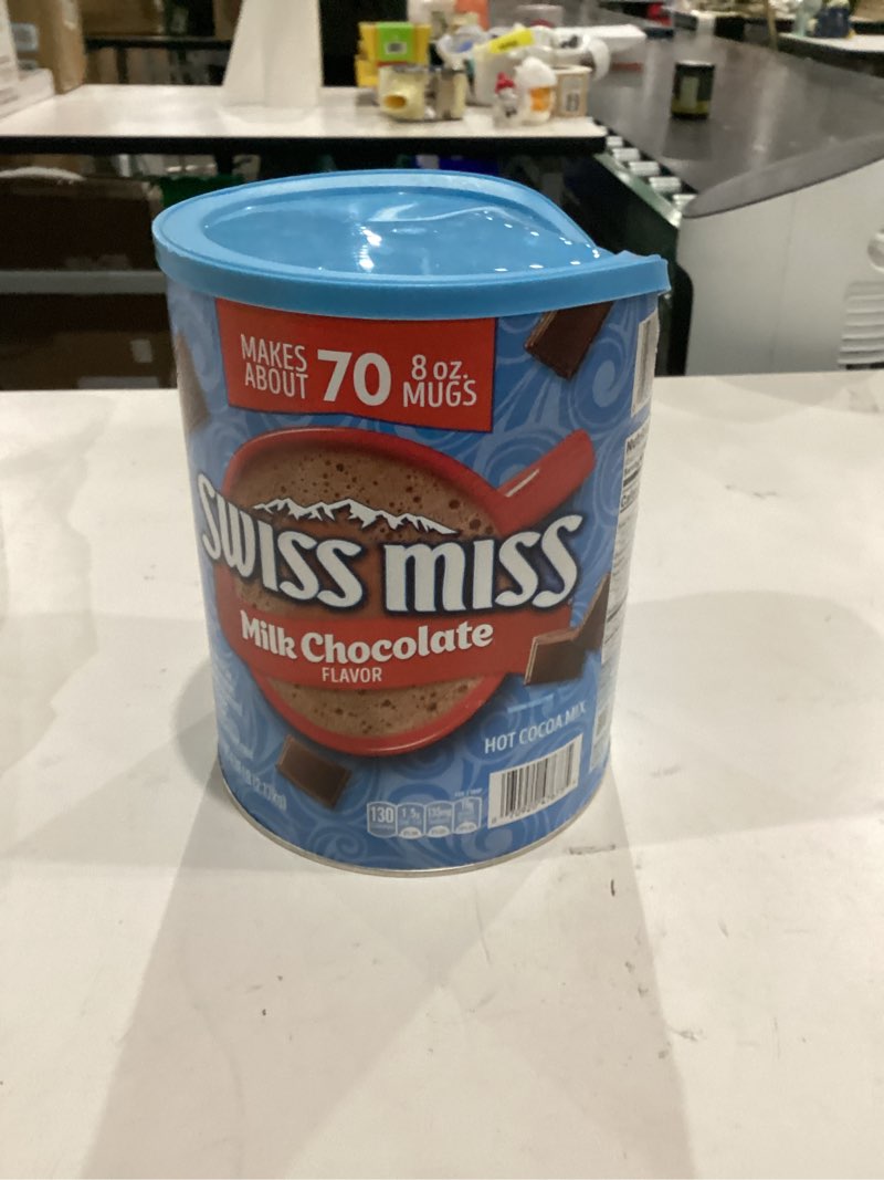 Condition photo showing New/Like New for Swiss Miss Milk Chocolate Flavor Hot Cocoa Mix Canister, 76.55 oz. Milk Chocolate 76.55 Ounce (Pack of 1)