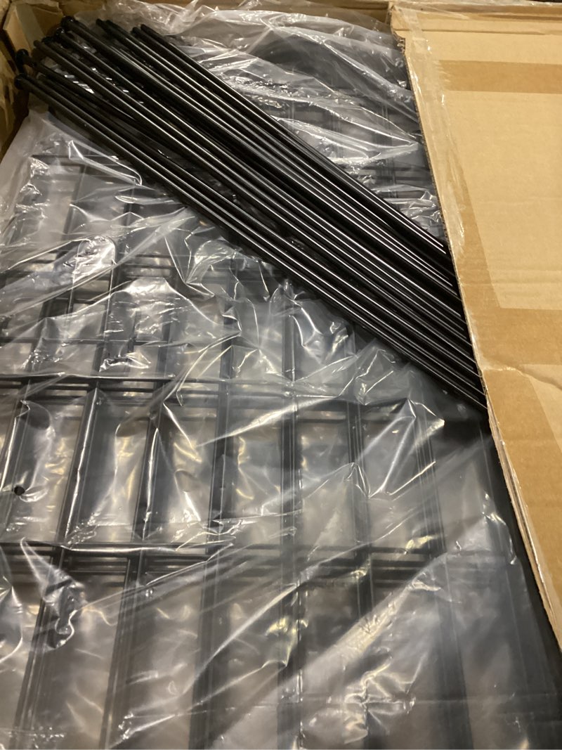 Condition photo showing As Is for 15 panels tall garden animal barrier fence with gate, 33 in(h) x 36.8 ft(l) no dig decorative garden fence outdoor for yard, heavy duty rustproof metal edging border for dog, rabbits 15 panels with gate, 36.8ft(l) x 33in(h) black