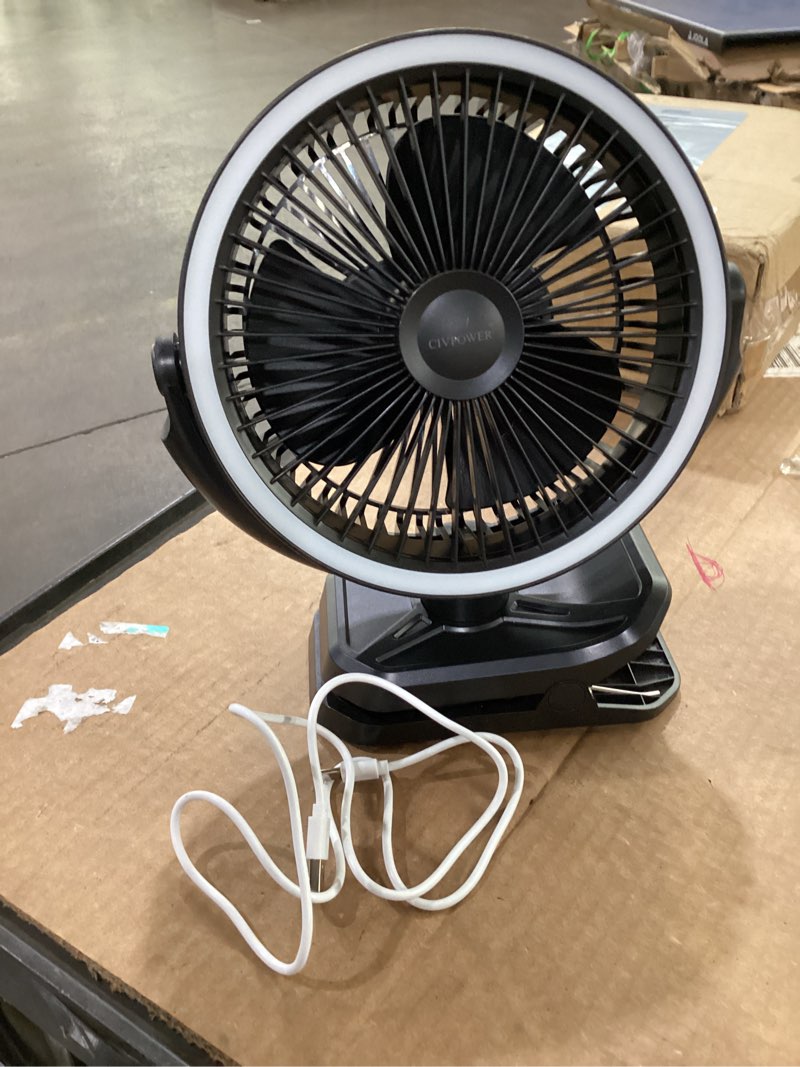 Condition photo showing Good Condition for clip on fan 16000mah: portable rechargeable clamp fan for stroller bed camping tent golf cart - quiet battery operated with 3 speed strong airflow led light hook for office desk outdoor (black)