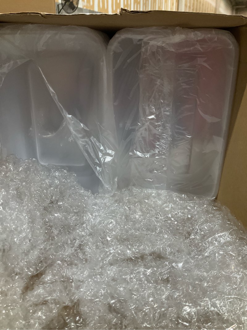 Condition photo showing Good Condition for Sawysine 100 Pcs Plastic Meal Prep Containers Food Storage Containers Reusable Lunch Bowls with Lid Stackable Disposable Lunch Boxes 1 Compartment Bento Box(Clear,22 oz) Clear 22 oz