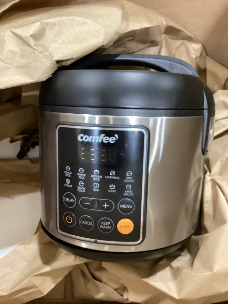 Condition photo showing As Is for COMFEE' Rice Cooker, 4 Cups Uncooked, 8 Cups Cooked Slow Cooker, 2 Qt Small Multicooker with 10 Presets, Steamer & Grain Cooker, Non-Stick Inner Pot 10 Presets_4 Cups Uncooked