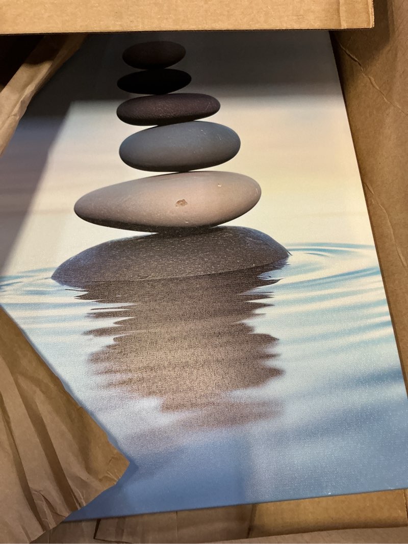 Condition photo showing Good Condition for QIXIANG Zen Canvas Wall Art Zen Stone Painting Prints Spa Meditation Painting Artwork for Spa Yoga Room Bathroom Wall Decor Frame (16.00" x 24.00", Zen 1) 16.00" x 24.00" Zen 1