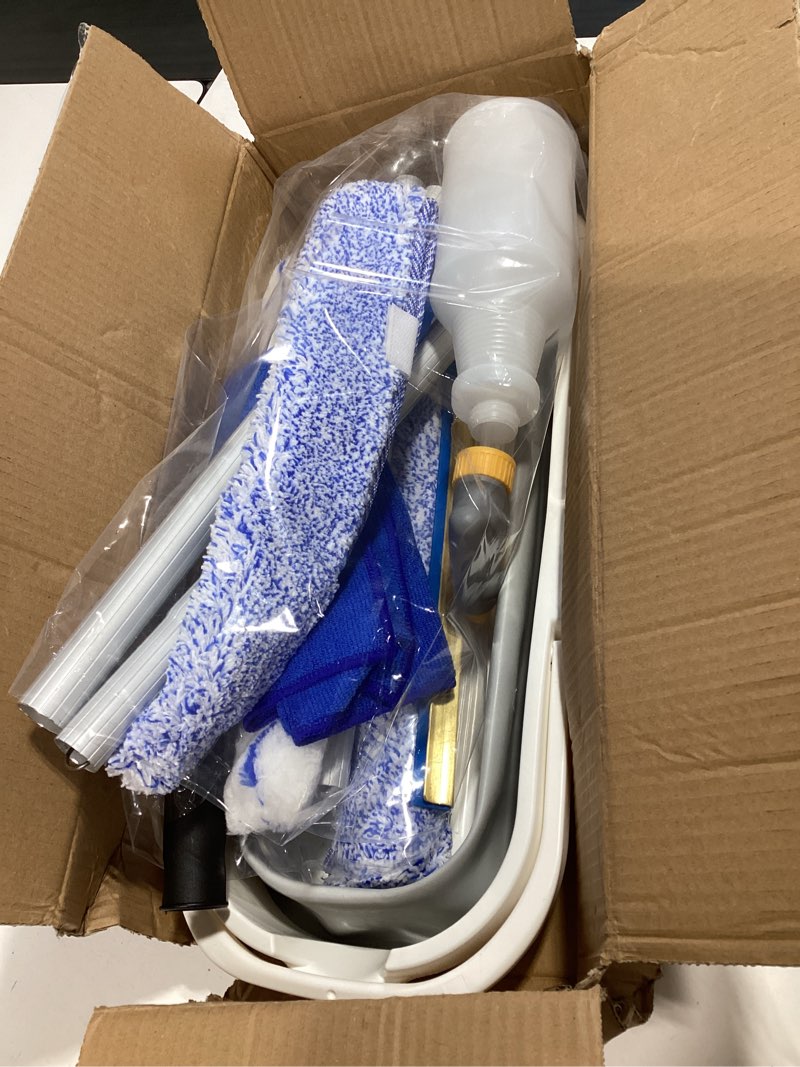 Condition photo showing Good Condition for window cleaning kit with storage bucket,window washing kit with 4.13ft extension pole,scrubber,spray bottle,duster cloth,squeegee with rotating head,professional window cleaning squeegee kit