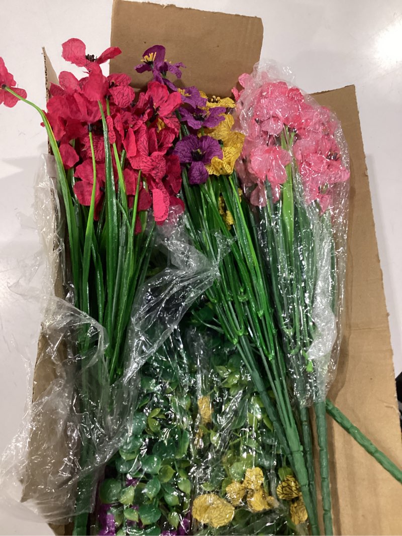 Condition photo showing New/Like New for yastouay 12 bundles artificial flowers for outdoors, uv resistant artificial outdoor flowers no fade fake outdoor flowers plants for garden porch window box farmhouse pot planters decor (multi colora) fuchsia+pink+rose red+yellow 12 bundles