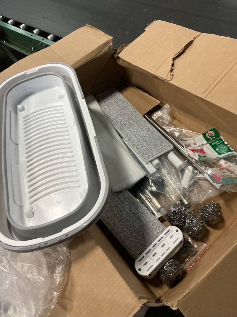 Condition photo showing Good Condition for large flat mop,large flat mop with bucket,largeflatmop for wet and dry use,self-contained dewatering scraper mop (white, bucket) bucket white