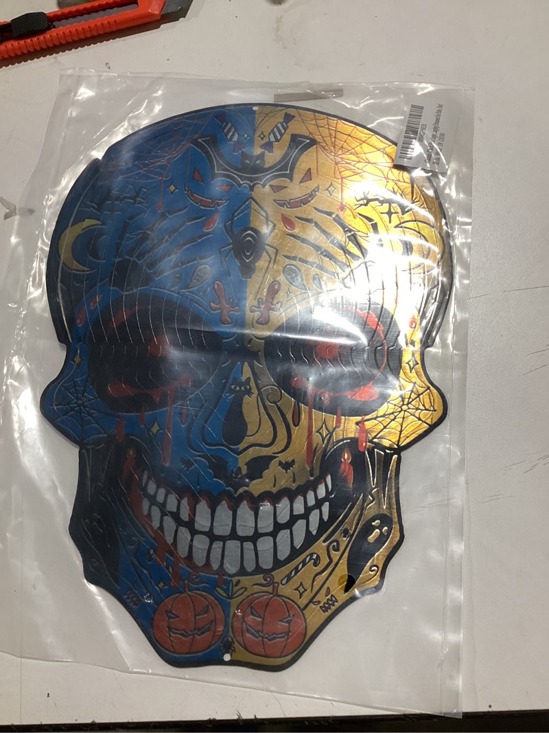 Condition photo showing Good Condition for 12 inch Halloween Decoration Skull Wind Spinner Clearance - 3D Metal Garden Spinner, Mandala Kinetic Art Outdoor Decor -Handcrafted Hanging Ornament for Outdoor,Patio, Yard?Garden