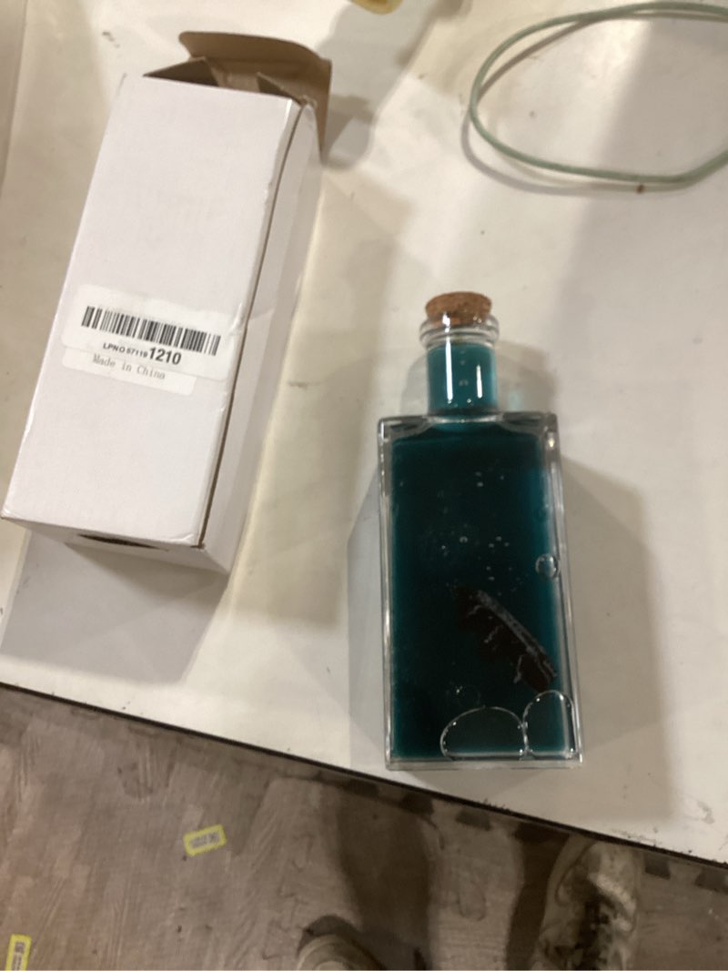 Condition photo showing Good Condition for unsinkable black pearl pirate ship in a bottle - ghost ship in ocean wave desk decor for home office decors, unique birthday gifts for men & pirate lovers, liquid motion art desktop ornament (black-e)