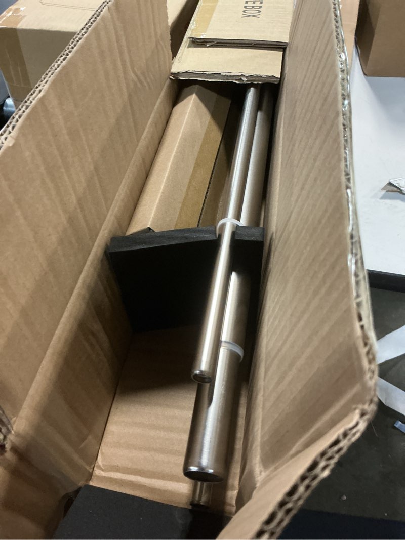 Condition photo showing Good Condition for 1 Inch Double Curtain Rods 72 to 144 Inches, Adjustable Telescoping Window Drapery Rod, Dual Heavy Duty Curtain Rods with Iron-Finials for Sliding Glass Door, Patio, Bedroom, Kitchen, Brushed Nickel 72"-144" Brushed Nickel