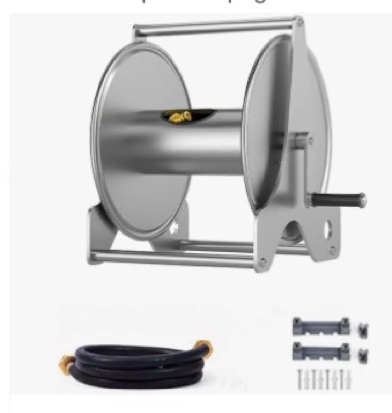 Stainless Steel Garden Hose Reel, 150 Feet of 1/2 Inch Hoses Capacity, Hose Reels for Outside with 8