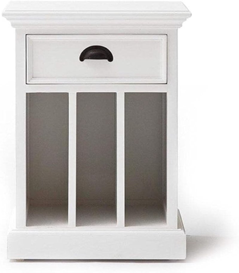 NovaSolo Halifax Pure White Mahogany Wood Bedside/Night Stand/End Table With Drawer And 3 Dividers